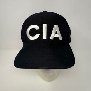 Vintage CIA Embroidered Baseball Hat Cap Black Wool Adjustable Strap Back